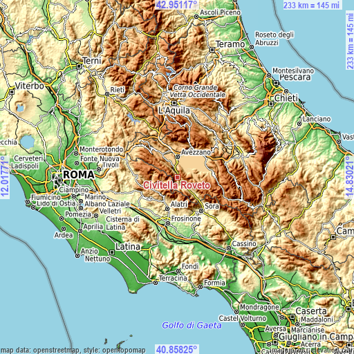 Topographic map of Civitella Roveto