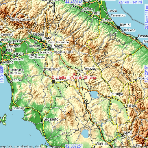Topographic map of Civitella in Val di Chiana
