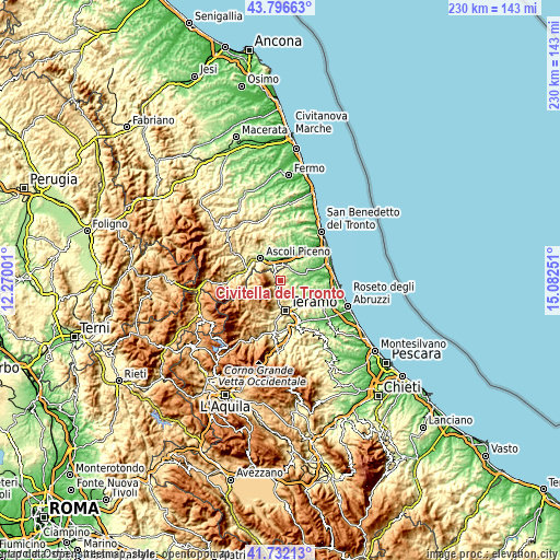 Topographic map of Civitella del Tronto