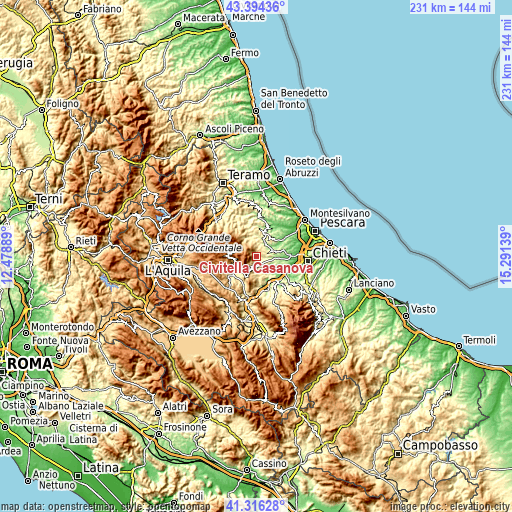 Topographic map of Civitella Casanova