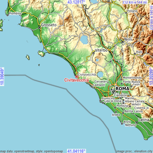 Topographic map of Civitavecchia