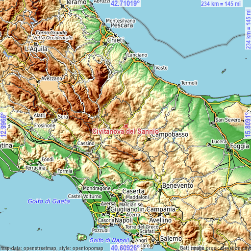 Topographic map of Civitanova del Sannio