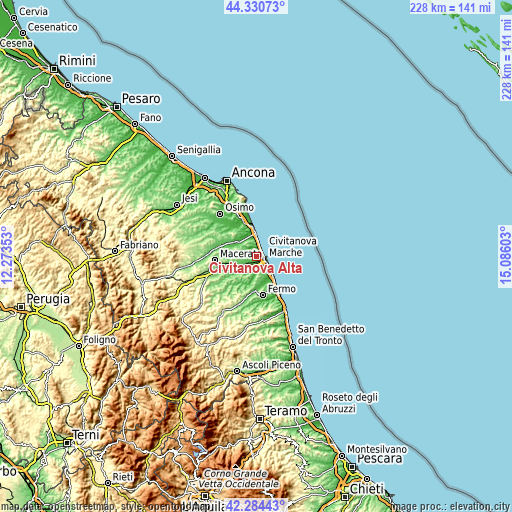 Topographic map of Civitanova Alta