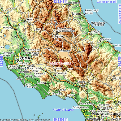 Topographic map of Civita d'Antino