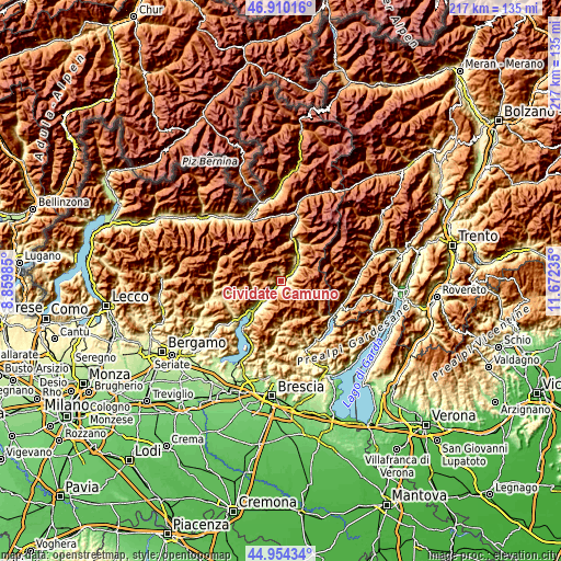 Topographic map of Cividate Camuno