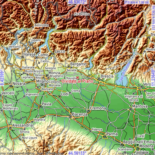 Topographic map of Cividate al Piano