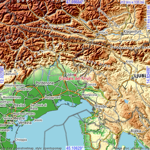 Topographic map of Cividale del Friuli