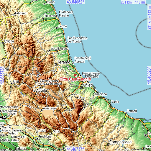Topographic map of Città Sant'Angelo