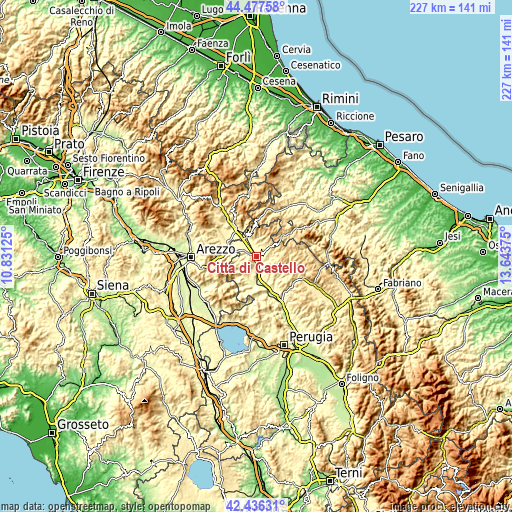 Topographic map of Città di Castello