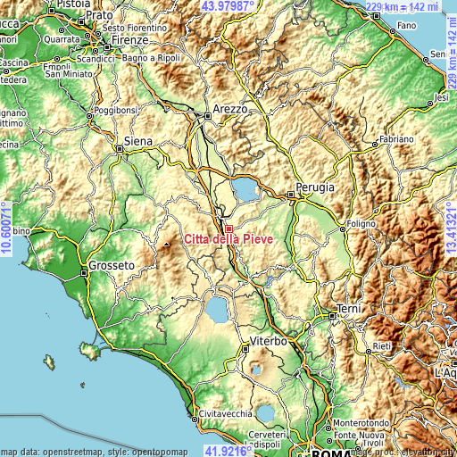 Topographic map of Città della Pieve