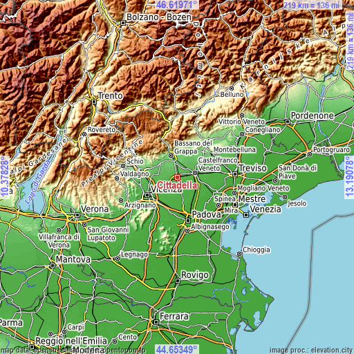 Topographic map of Cittadella