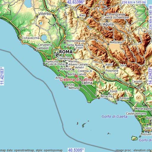 Topographic map of Cisterna di Latina