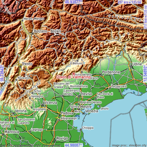 Topographic map of Cison di Valmarino