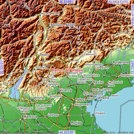 Topographic map of Cismon del Grappa