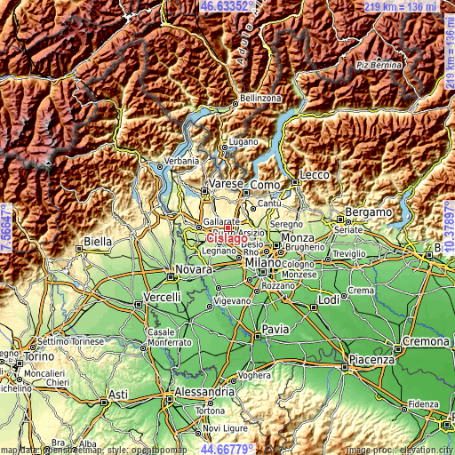 Topographic map of Cislago