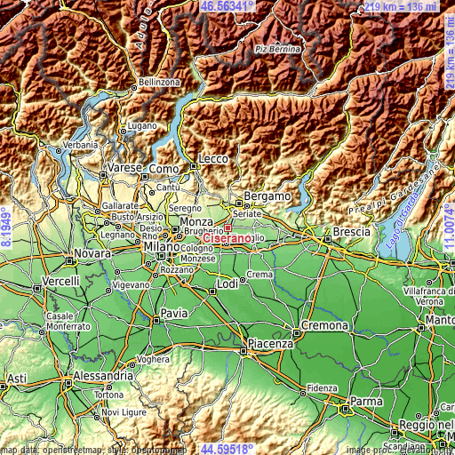 Topographic map of Ciserano