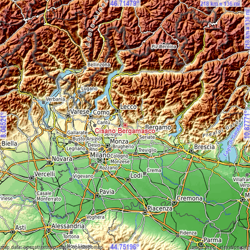 Topographic map of Cisano Bergamasco