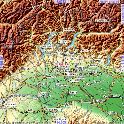 Topographic map of Cirimido