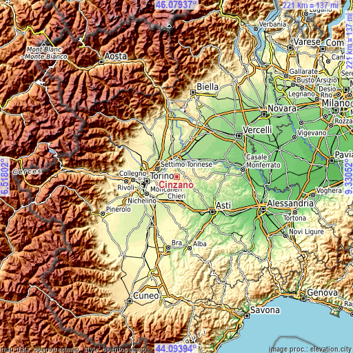 Topographic map of Cinzano