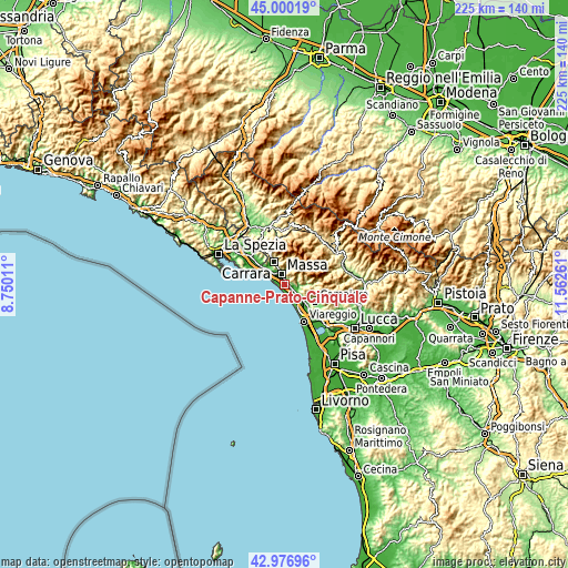 Topographic map of Capanne-Prato-Cinquale