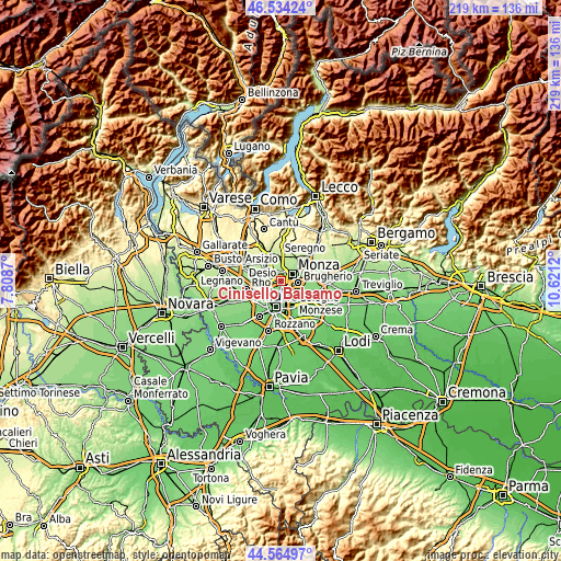 Topographic map of Cinisello Balsamo