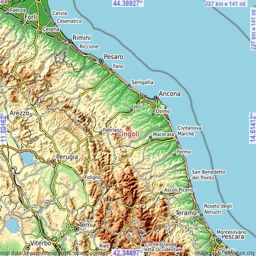 Topographic map of Cingoli