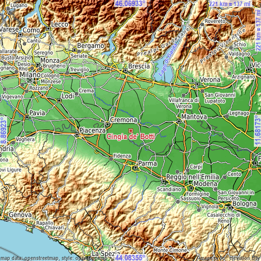 Topographic map of Cingia de' Botti