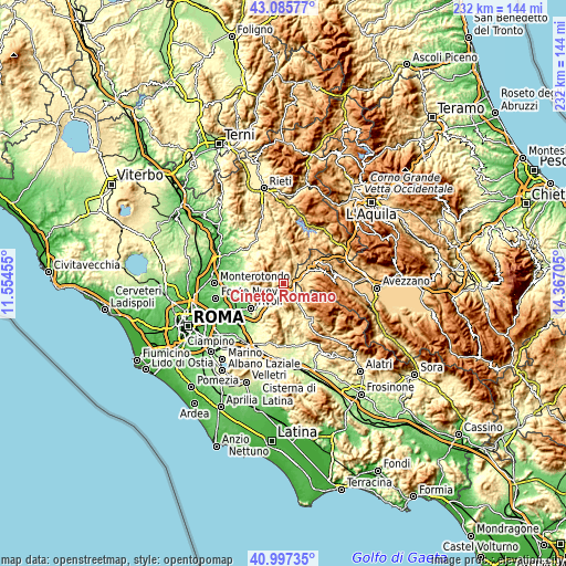 Topographic map of Cineto Romano