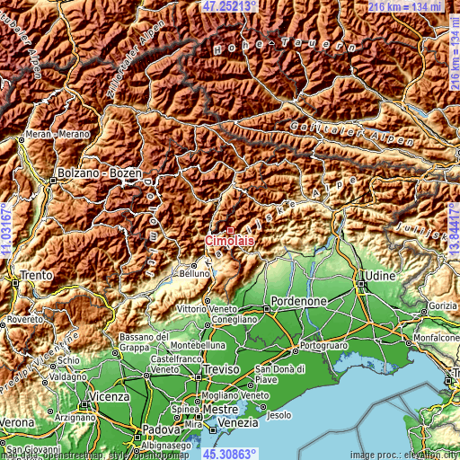 Topographic map of Cimolais