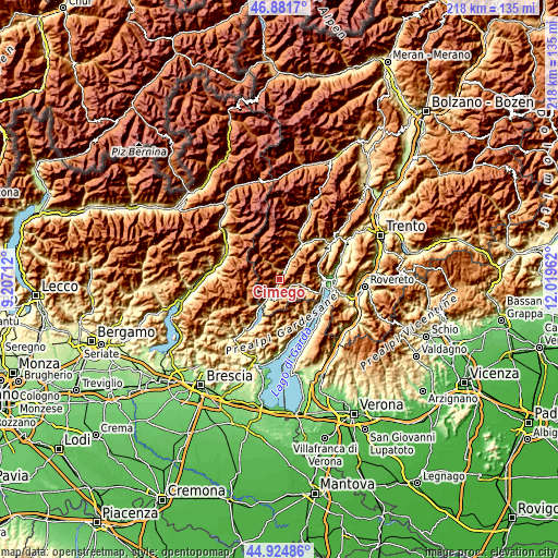 Topographic map of Cimego