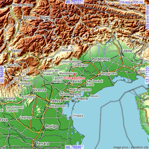 Topographic map of Cimadolmo