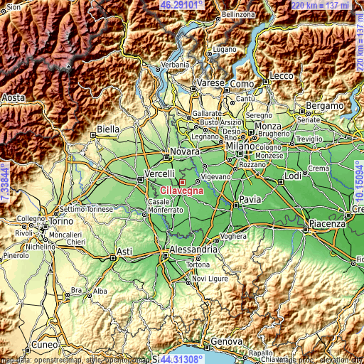 Topographic map of Cilavegna