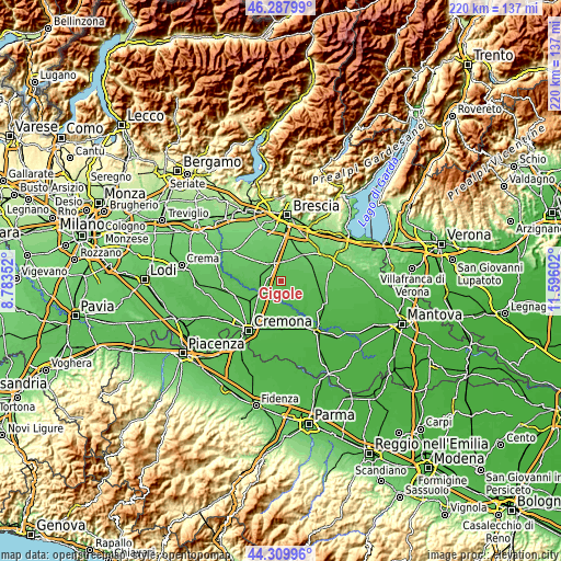 Topographic map of Cigole