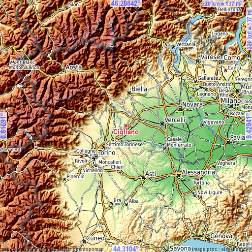 Topographic map of Cigliano