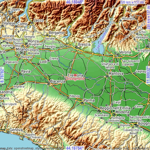 Topographic map of Cicognolo