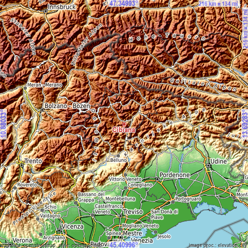 Topographic map of Cibiana