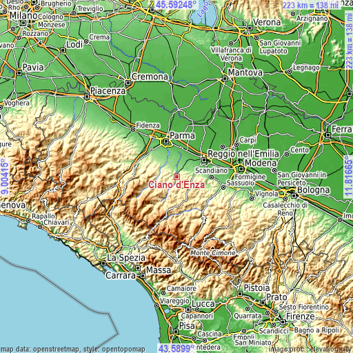 Topographic map of Ciano d'Enza