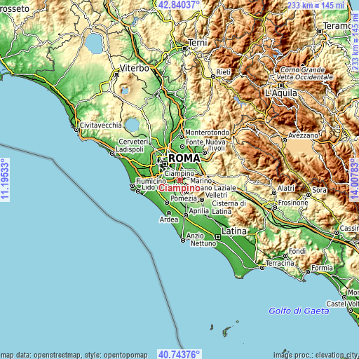 Topographic map of Ciampino