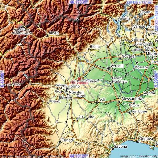 Topographic map of Chivasso