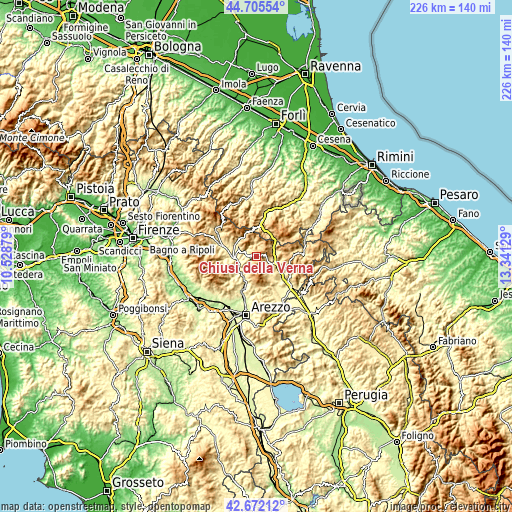 Topographic map of Chiusi della Verna