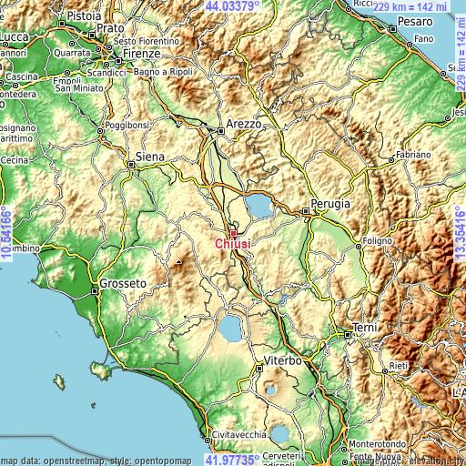 Topographic map of Chiusi