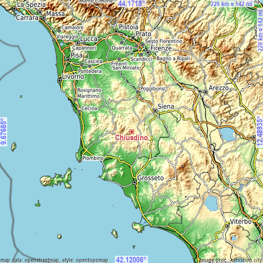 Topographic map of Chiusdino