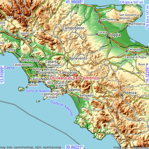 Topographic map of Chiusano di San Domenico