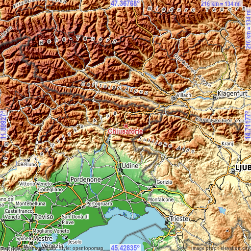 Topographic map of Chiusaforte