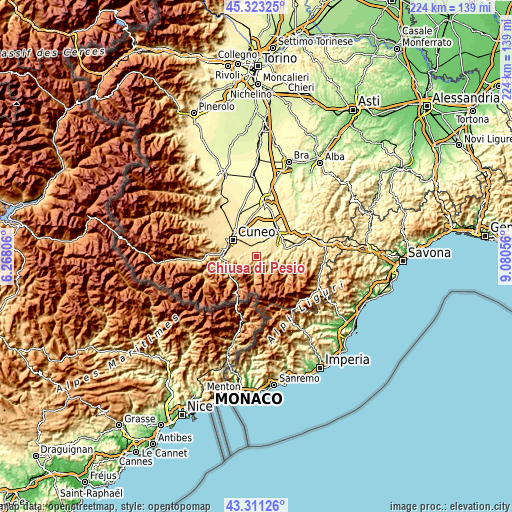 Topographic map of Chiusa di Pesio