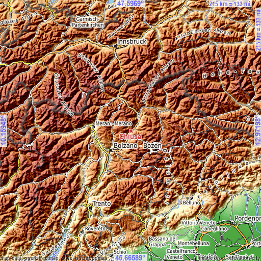 Topographic map of Chiusa