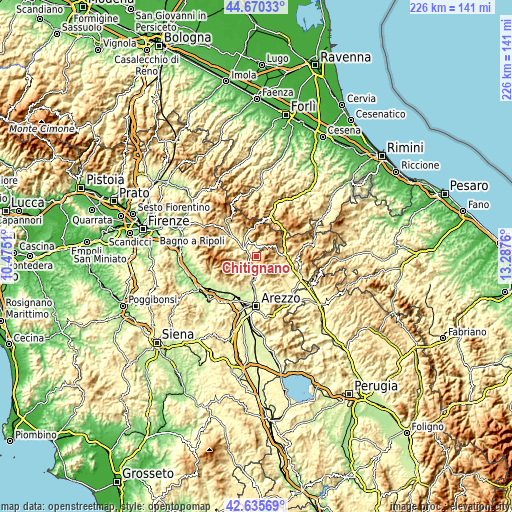 Topographic map of Chitignano