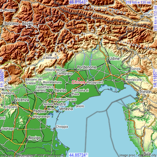 Topographic map of Chions