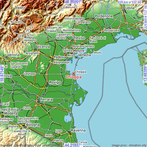 Topographic map of Chioggia