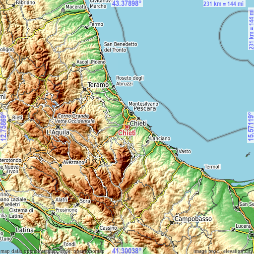 Topographic map of Chieti